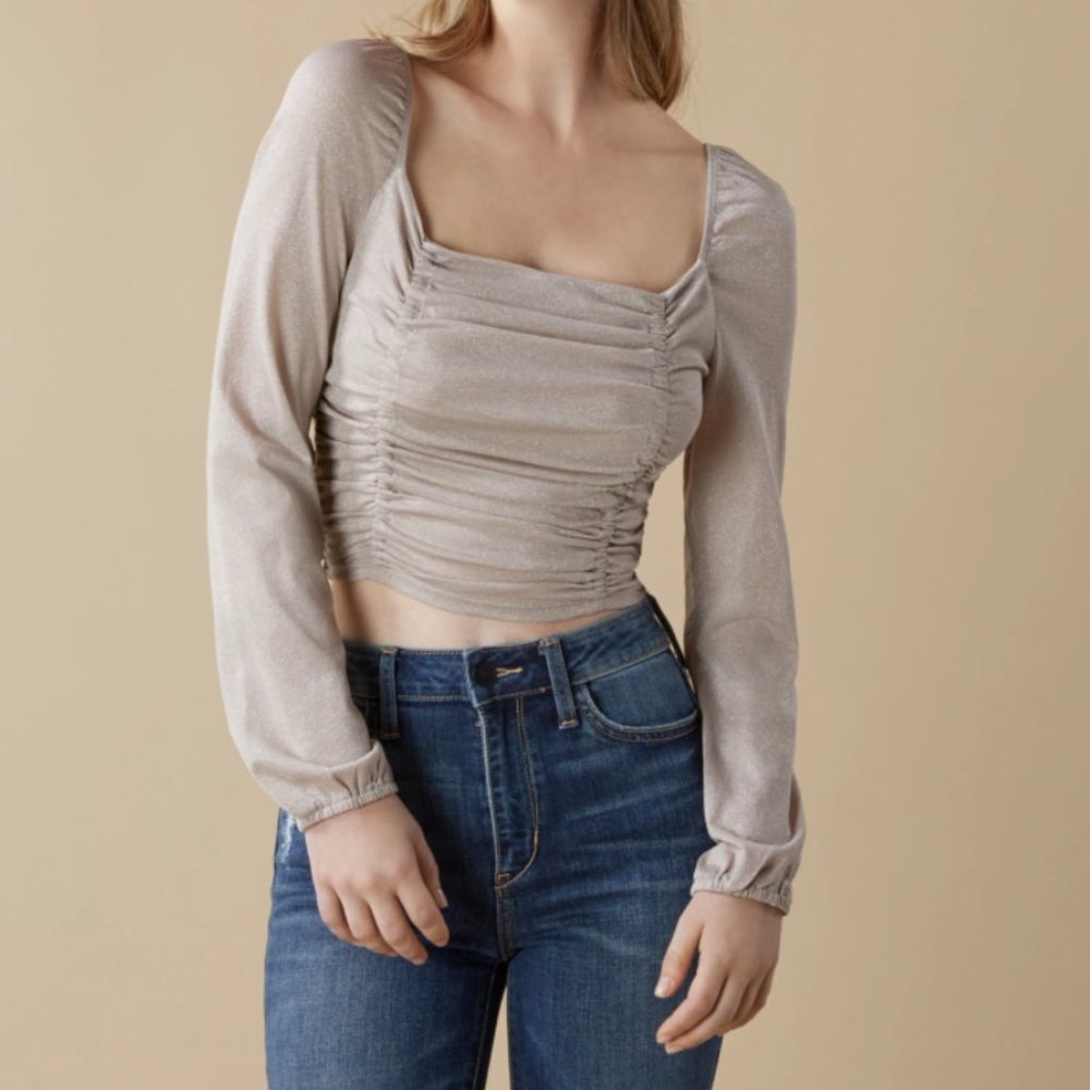 BCBG Metallic Square Neck CropTop(XXS)|*SEXY NECKLINE MAKES CHEST APPEAR LARGER*